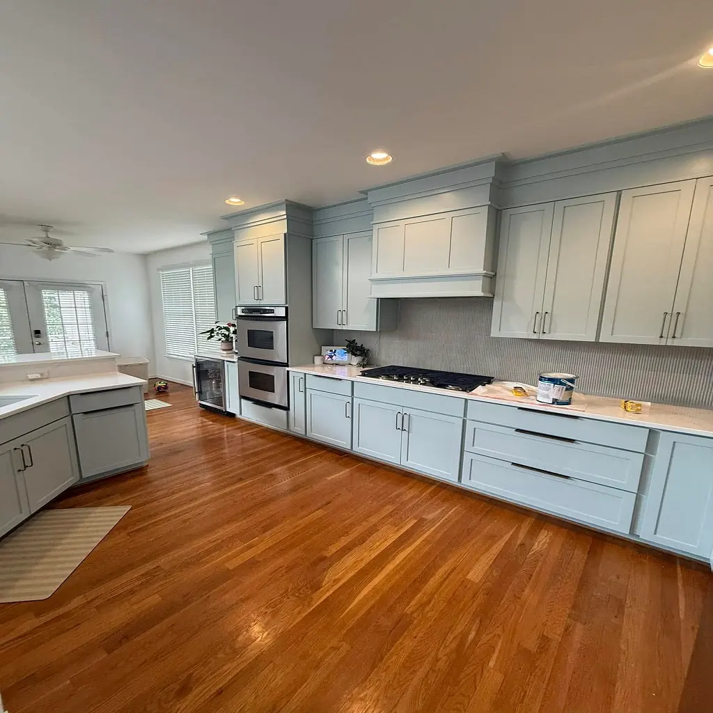 Refinished wood kitchen cabinets transformation in Tuckahoe, Virginia
